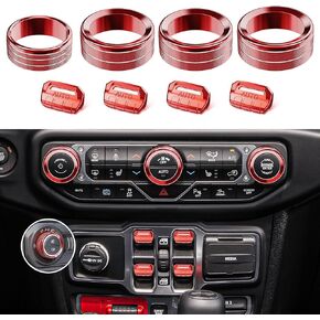 8PCS Metal Button Knob Cover for Jeep Wrangler JL JLU 2018-2024 & Gladiator JT Accessories Window Switch Button Cover Volume Radio Air Conditioner Headlight Switch Knob Cover (Red)