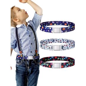 Geyoga 3 Pcs Kids Adjustable Magnetic Belts Elastic Belt with Magnetic Buckle Kids Belts for Boys for Children 2-14 Years Old