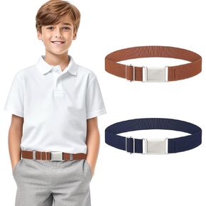 TIESOME 2PCS Kids Elastic Belt, Adjustable Stretch Belts Flat Buckle Waist Belt Boy Girl Quick Release Belt for Jeans Pants