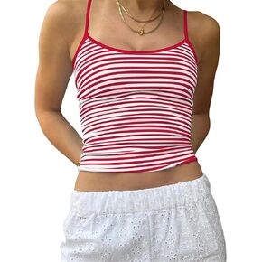 Cioatin Women Y2K Sleeveless Striped Spaghetti Strap Crop Cami Tank Backless Slim Fit Aesthetic Going Out Tops Girls