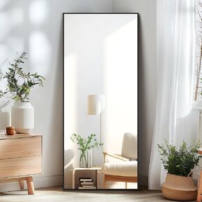 76"X34" Large Full Length Mirror, Oversized Black Free Standing Mirror Full Length, Floor Mirror with Stand Tempered Glass Full Body Mirror for Bedroom Living Room Gym, Aluminum Alloy Frame