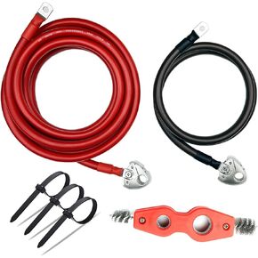 مجموعة نقل البطارية، كابل 2/0 AWG (سميك جدًا، قوي)، عمود علوي بطول 20 قدمًا أحمر (إيجابي) و5 أقدام أسود (سلبي)، صُنع في الولايات المتحدة الأمريكية بواسطة PAKA TOOLS