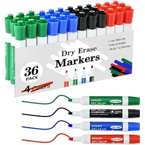 Dry Erase Markers, Bullet Tip Whiteboard Markers, Low Odor Thick Dry Markers, 36 Bulk 4 Assorted Color for Classroom, Office & Home Use
