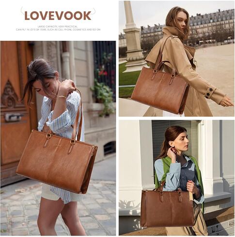 LOVEVOOK حقيبة كمبيوتر محمول للنساء، حقائب عمل مقاس 15.6 بوصة مع قابض، حقيبة كمبيوتر محمول جلدية عتيقة، حقيبة كمبيوتر محمول، حقيبة حمل حقيبة كتف حقيبة يد لمعلم مكتب العمل in Saudi Arabia
