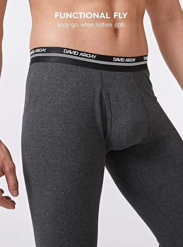 مجموعة DAVID ARCHY للرجال مبطنة بالصوف القطني Shu Velveteen شريط فائق النعومة للشتاء دافئ من الأعلى والأسفل مجموعة حرارية طويلة جون مع طيران (XL، شريط رمادي داكن) in Kuwait