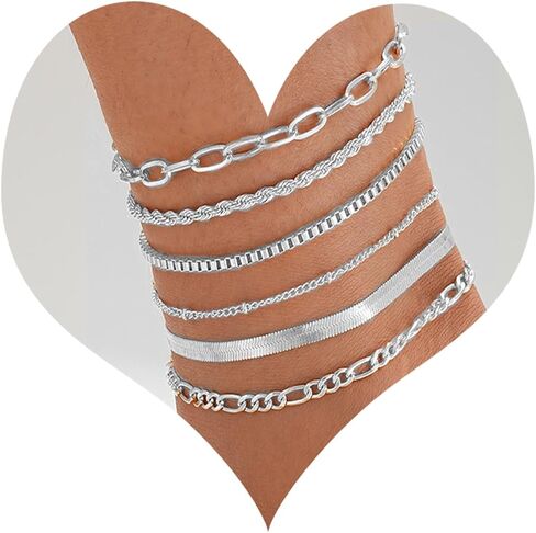 Gold Ankle Bracelets for Women Waterproof - Dainty 6Pcs 14K Gold Plated Anklets Layered Cuban Link Chain Herringbone Cute Anklets Set Pack for Women Teen Girls in Saudi Arabia