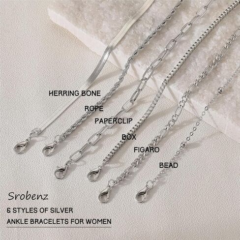 Gold Ankle Bracelets for Women Waterproof - Dainty 6Pcs 14K Gold Plated Anklets Layered Cuban Link Chain Herringbone Cute Anklets Set Pack for Women Teen Girls in Saudi Arabia