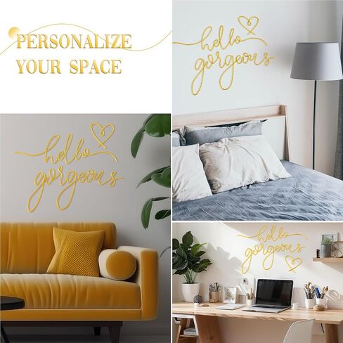 Hicarer Hello Gorgeous Metal Wall Art Decor Minimalist Wall Decoration Metal Hello Gorgeous Decorative Sign for Living Room Office Bedroom Hotel Home Wall Decoration (Gold) in Saudi Arabia