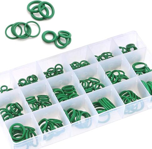 270 PCS Automobive O-Ring Rubber Ring Assortment Set, 18 Sizes of Air Conditioning Compressor Seals with Box, Oil and Heat Resistant Seal Repair Parts, Universal Accessories for Cars (Green) in Saudi Arabia