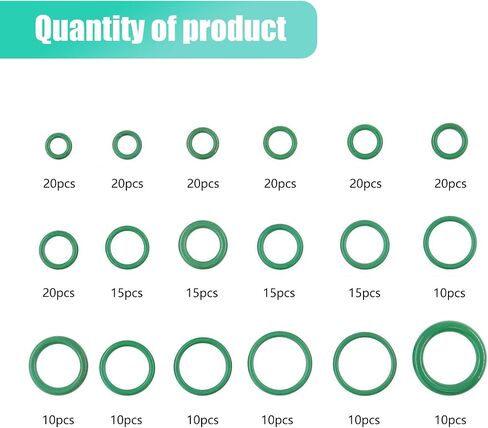 270 PCS Automobive O-Ring Rubber Ring Assortment Set, 18 Sizes of Air Conditioning Compressor Seals with Box, Oil and Heat Resistant Seal Repair Parts, Universal Accessories for Cars (Green) in Saudi Arabia