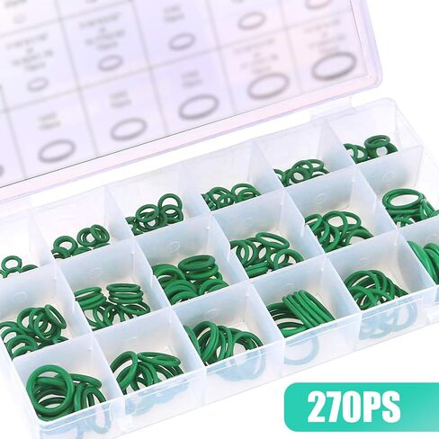 270 PCS Automobive O-Ring Rubber Ring Assortment Set, 18 Sizes of Air Conditioning Compressor Seals with Box, Oil and Heat Resistant Seal Repair Parts, Universal Accessories for Cars (Green) in Saudi Arabia