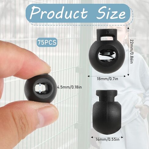 75 Pcs Single Hole Round Plastic Cord Locks Black Plastic Cord Locks for Drawstrings Shoelaces Adjustable Round Cord Stops for Paracord Backpacks in Saudi Arabia