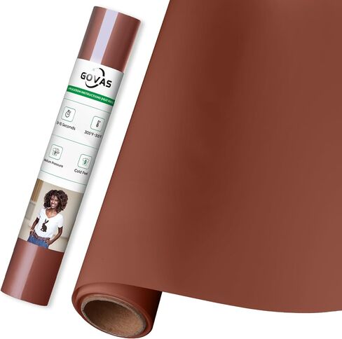 GOVAS Brown Heat Transfer Vinyl - 12" x 6ft Brown Iron on Vinyl Roll for Shirts, HTV Nude Vinyl for Silhouette Cameo, Cricut, Easy to Cut & Weed in Saudi Arabia
