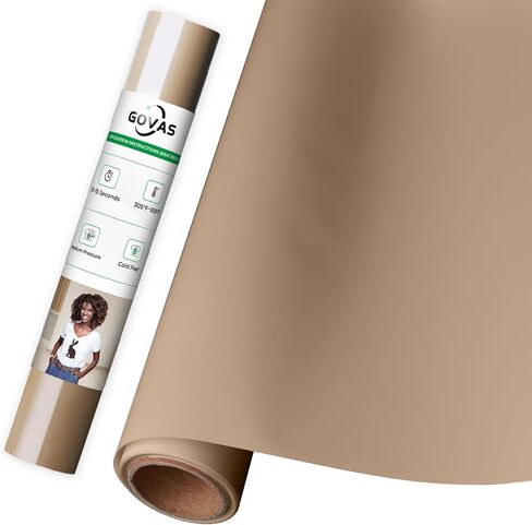 GOVAS Brown Heat Transfer Vinyl - 12" x 6ft Brown Iron on Vinyl Roll for Shirts, HTV Nude Vinyl for Silhouette Cameo, Cricut, Easy to Cut & Weed in Saudi Arabia