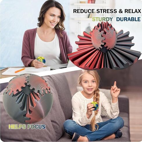 Gear Ball 3D Printed Spin Ball Cube Fidget Toys, Gear Sphere Fidget Toy, GearSphere Desk Toy Stress Fidget Balls, Fidgets Spinners for Adults & Kids Anxiety Relaxing (Laser Purple Blue, 3.1 Inch) in Kuwait