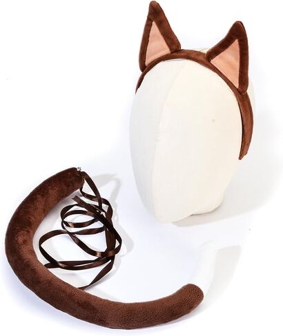 Merroyal Cat Ears Headband and Tail Set for Cosplay, Book Day Dress Up, Halloween Party, Blue in Kuwait