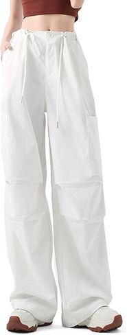 Parachute Pants for Women Y2K Wide Leg Drawstring Elastic Waist Baggy Pants Fit Cargo Flowy Pants in Saudi Arabia