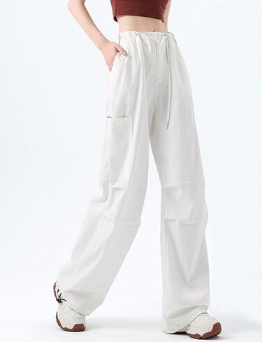 Parachute Pants for Women Y2K Wide Leg Drawstring Elastic Waist Baggy Pants Fit Cargo Flowy Pants in Saudi Arabia