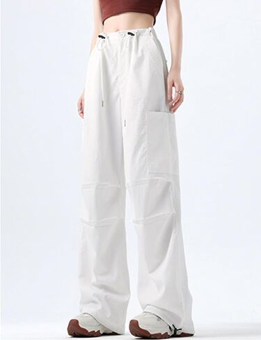Parachute Pants for Women Y2K Wide Leg Drawstring Elastic Waist Baggy Pants Fit Cargo Flowy Pants in Saudi Arabia