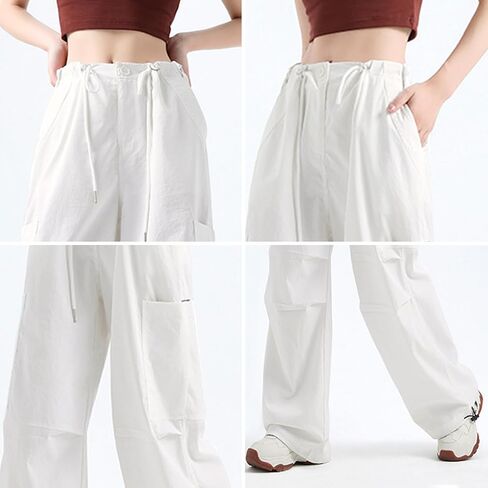 Parachute Pants for Women Y2K Wide Leg Drawstring Elastic Waist Baggy Pants Fit Cargo Flowy Pants in Saudi Arabia