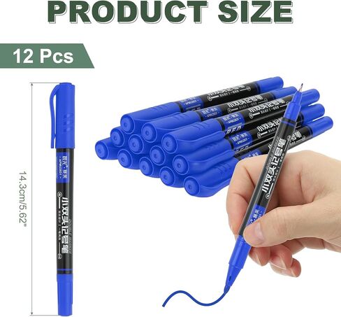 M&G Permanent Twin Markers Dual Ultra Fine Point Tip(1.2mm+0.5mm), 12 Pack Quick Dry Waterproof Fiber Tip Pens for Paper, Glass, Plastic, Wood, Stone, Metal Surface, Blue in Saudi Arabia