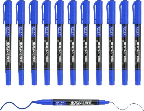 M&G Permanent Twin Markers Dual Ultra Fine Point Tip(1.2mm+0.5mm), 12 Pack Quick Dry Waterproof Fiber Tip Pens for Paper, Glass, Plastic, Wood, Stone, Metal Surface, Blue in Saudi Arabia