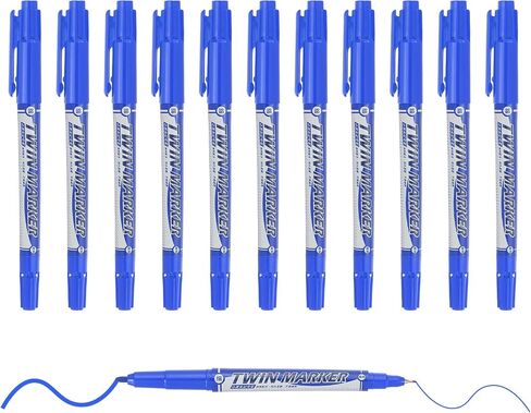 M&G Permanent Twin Markers Dual Ultra Fine Point Tip(1.2mm+0.5mm), 12 Pack Quick Dry Waterproof Fiber Tip Pens for Paper, Glass, Plastic, Wood, Stone, Metal Surface, Blue in Saudi Arabia