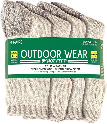 HOT FEET Cozy Wool Blend Kids Socks - Crew Winter Socks for Boys/Girls - 4 Pack in Kuwait