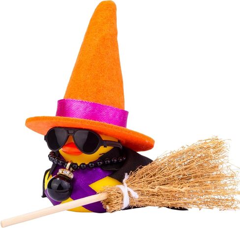 Witch Duck Car Dashboard Decorations Cute Duck Car Ornaments Car Accessories with Witch Hat Broom Necklace and Sunglasses in Kuwait