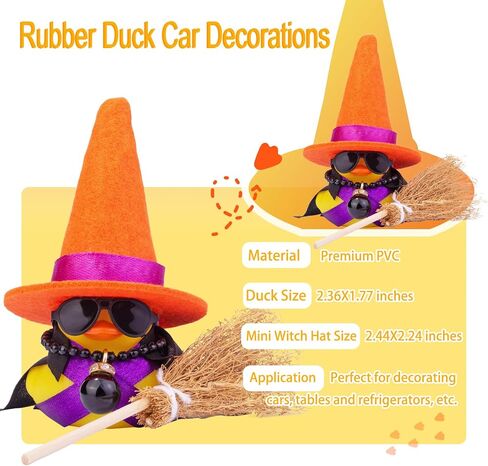 Witch Duck Car Dashboard Decorations Cute Duck Car Ornaments Car Accessories with Witch Hat Broom Necklace and Sunglasses in Kuwait