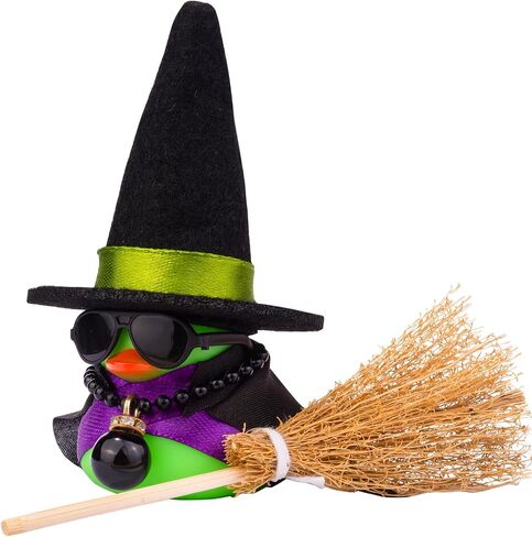 Witch Duck Car Dashboard Decorations Cute Duck Car Ornaments Car Accessories with Witch Hat Broom Necklace and Sunglasses in Kuwait