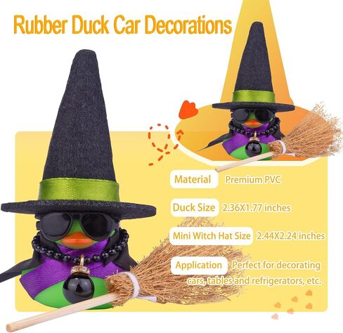 Witch Duck Car Dashboard Decorations Cute Duck Car Ornaments Car Accessories with Witch Hat Broom Necklace and Sunglasses in Kuwait