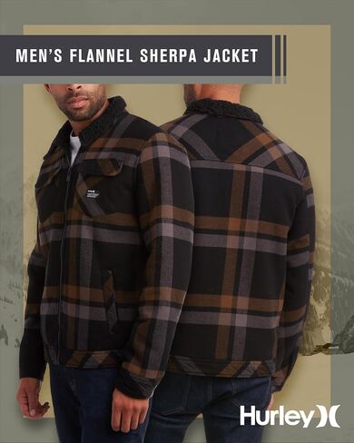 Hurley Men's Flannel Trucker Jacket - Sherpa Lined Fleece Plaid Collared Shirt Jacket - Classic Flannel Shirts for Men (S-XL) in Saudi Arabia