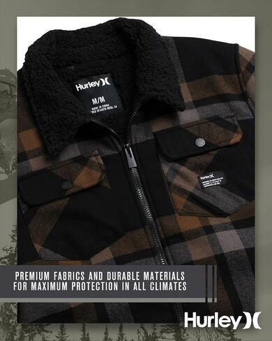 Hurley Men's Flannel Trucker Jacket - Sherpa Lined Fleece Plaid Collared Shirt Jacket - Classic Flannel Shirts for Men (S-XL) in Saudi Arabia