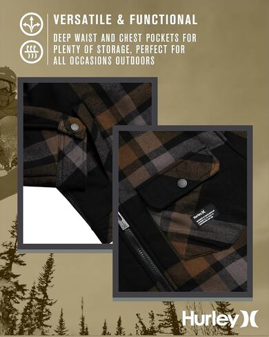 Hurley Men's Flannel Trucker Jacket - Sherpa Lined Fleece Plaid Collared Shirt Jacket - Classic Flannel Shirts for Men (S-XL) in Saudi Arabia