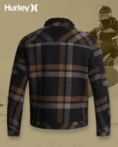 Hurley Men's Flannel Trucker Jacket - Sherpa Lined Fleece Plaid Collared Shirt Jacket - Classic Flannel Shirts for Men (S-XL) in Saudi Arabia