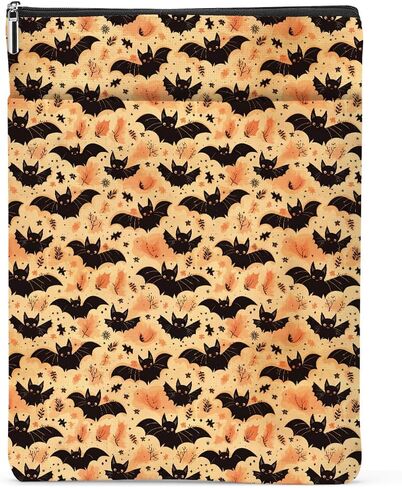 Retro Fall Book Lovers Gifts Waterproof Autumn Leaves Bat Book Sleeve Halloween Book Pouch Book Protector with Zipper and Front Pocket Book Cover for Women Teacher Book Accessories Book Club Gifts in Kuwait