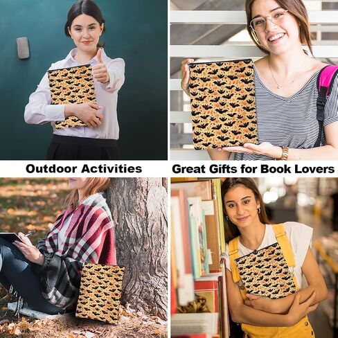Retro Fall Book Lovers Gifts Waterproof Autumn Leaves Bat Book Sleeve Halloween Book Pouch Book Protector with Zipper and Front Pocket Book Cover for Women Teacher Book Accessories Book Club Gifts in Kuwait
