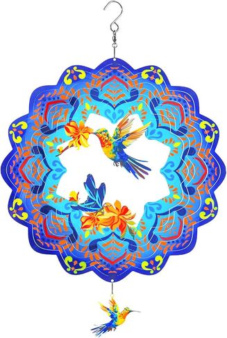 Hummingbird Hanging Wind Spinners Outdoor Clearance,Hummingbird Gifts 12 Inch Metal Wind Spinner for Yard and Garden,3D Stainless Steel Kinetic Wind Spinner for Outdoor Indoor Decorations in Saudi Arabia