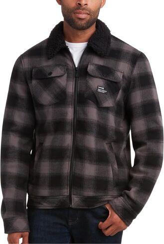 Hurley Men's Flannel Trucker Jacket - Sherpa Lined Fleece Plaid Collared Shirt Jacket - Classic Flannel Shirts for Men (S-XL) in Saudi Arabia