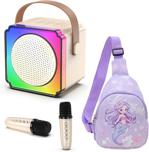 Mini Karaoke Machine, Portable Karaoke Machine with 2 Wireless Microphones, Gifts for Kids, Adults, Girls Boys Christmas Toys, Age 3 4 5 6 7 8+ Year Olds, Bluetooth Speaker, 1 Bag, for Party (Blue) in Saudi Arabia