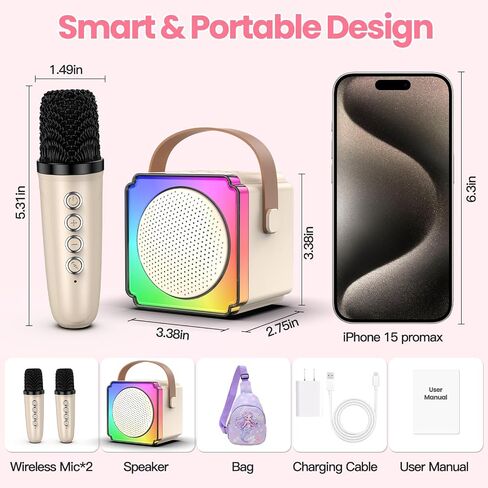 Mini Karaoke Machine, Portable Karaoke Machine with 2 Wireless Microphones, Gifts for Kids, Adults, Girls Boys Christmas Toys, Age 3 4 5 6 7 8+ Year Olds, Bluetooth Speaker, 1 Bag, for Party (Blue) in Saudi Arabia