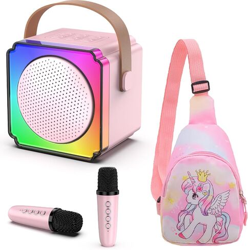 Mini Karaoke Machine, Portable Karaoke Machine with 2 Wireless Microphones, Gifts for Kids, Adults, Girls Boys Christmas Toys, Age 3 4 5 6 7 8+ Year Olds, Bluetooth Speaker, 1 Bag, for Party (Blue) in Saudi Arabia