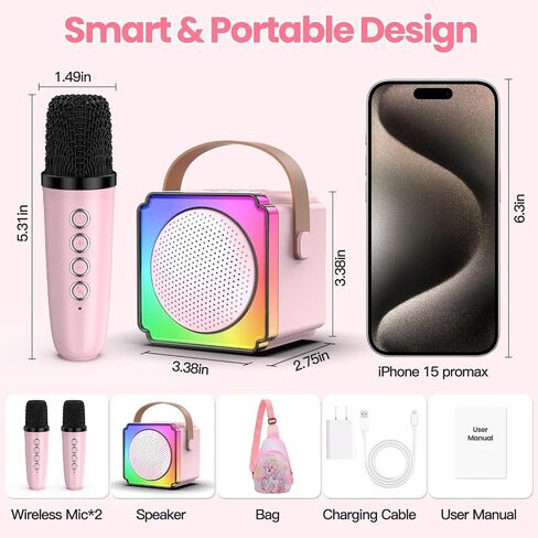 Mini Karaoke Machine, Portable Karaoke Machine with 2 Wireless Microphones, Gifts for Kids, Adults, Girls Boys Christmas Toys, Age 3 4 5 6 7 8+ Year Olds, Bluetooth Speaker, 1 Bag, for Party (Blue) in Saudi Arabia
