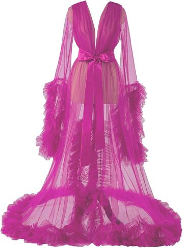 Women's Long Bridal Robes Tulle Lingerie Maternity Bathrobe Photoshoot Illusion Wedding Scarf Party Nightgown in Saudi Arabia