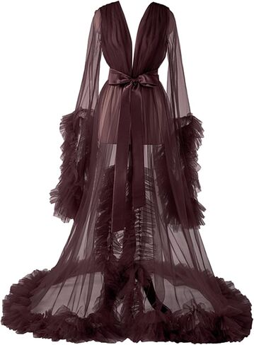 Women's Long Bridal Robes Tulle Lingerie Maternity Bathrobe Photoshoot Illusion Wedding Scarf Party Nightgown in Saudi Arabia