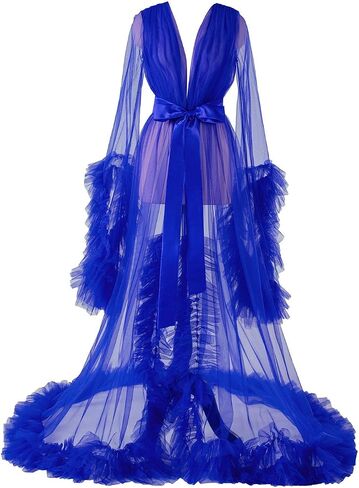 Women's Long Bridal Robes Tulle Lingerie Maternity Bathrobe Photoshoot Illusion Wedding Scarf Party Nightgown in Saudi Arabia