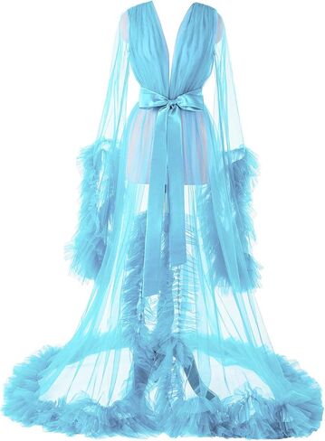 Women's Long Bridal Robes Tulle Lingerie Maternity Bathrobe Photoshoot Illusion Wedding Scarf Party Nightgown in Saudi Arabia