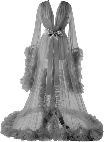 Women's Long Bridal Robes Tulle Lingerie Maternity Bathrobe Photoshoot Illusion Wedding Scarf Party Nightgown in Saudi Arabia