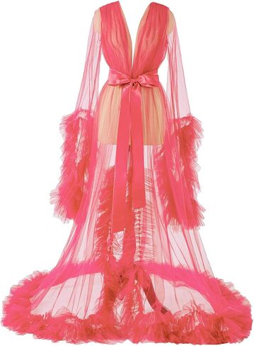Women's Long Bridal Robes Tulle Lingerie Maternity Bathrobe Photoshoot Illusion Wedding Scarf Party Nightgown in Saudi Arabia